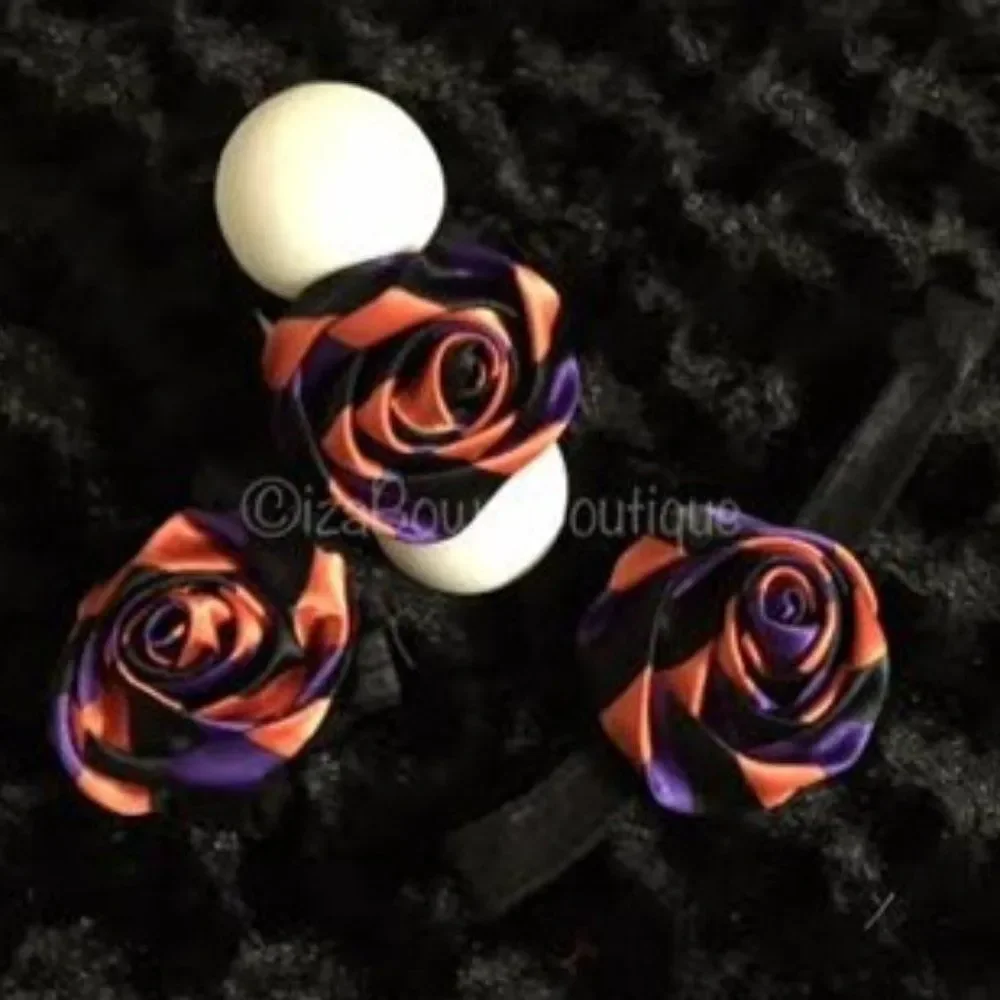 Black, Orange & Purple Rosette Barefoot Sandals & Headband Set  BS031  Handmade